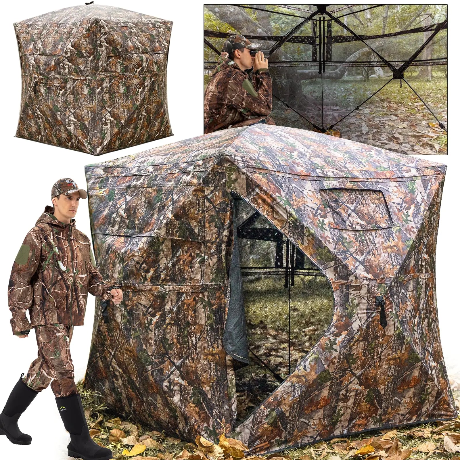 Your Choice Hunting Blind See Through 270 Degree 2-3 Person Pop Up Deer Blind Ground Blind Turkey Blind Portable Pop Up Hunting Tent Hunting Gear (Dark Camouflage)