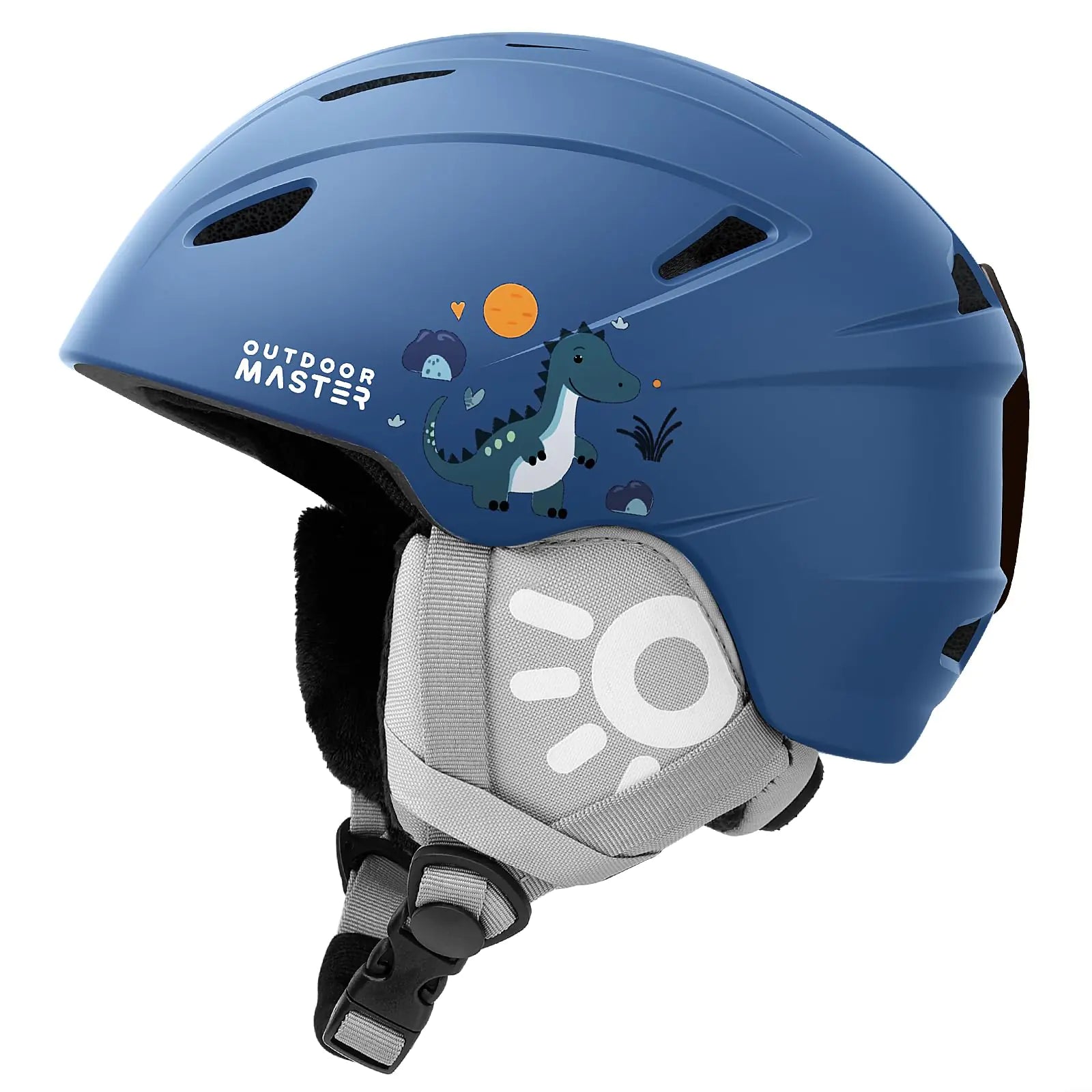 OutdoorMaster Anoa Kids Ski Helmet - Snowboard Helmet for Children - Adjustable Snow Helmet Certified Snow Sports Helmet for Boys Girls & Youth - Blue Dinosaur XS