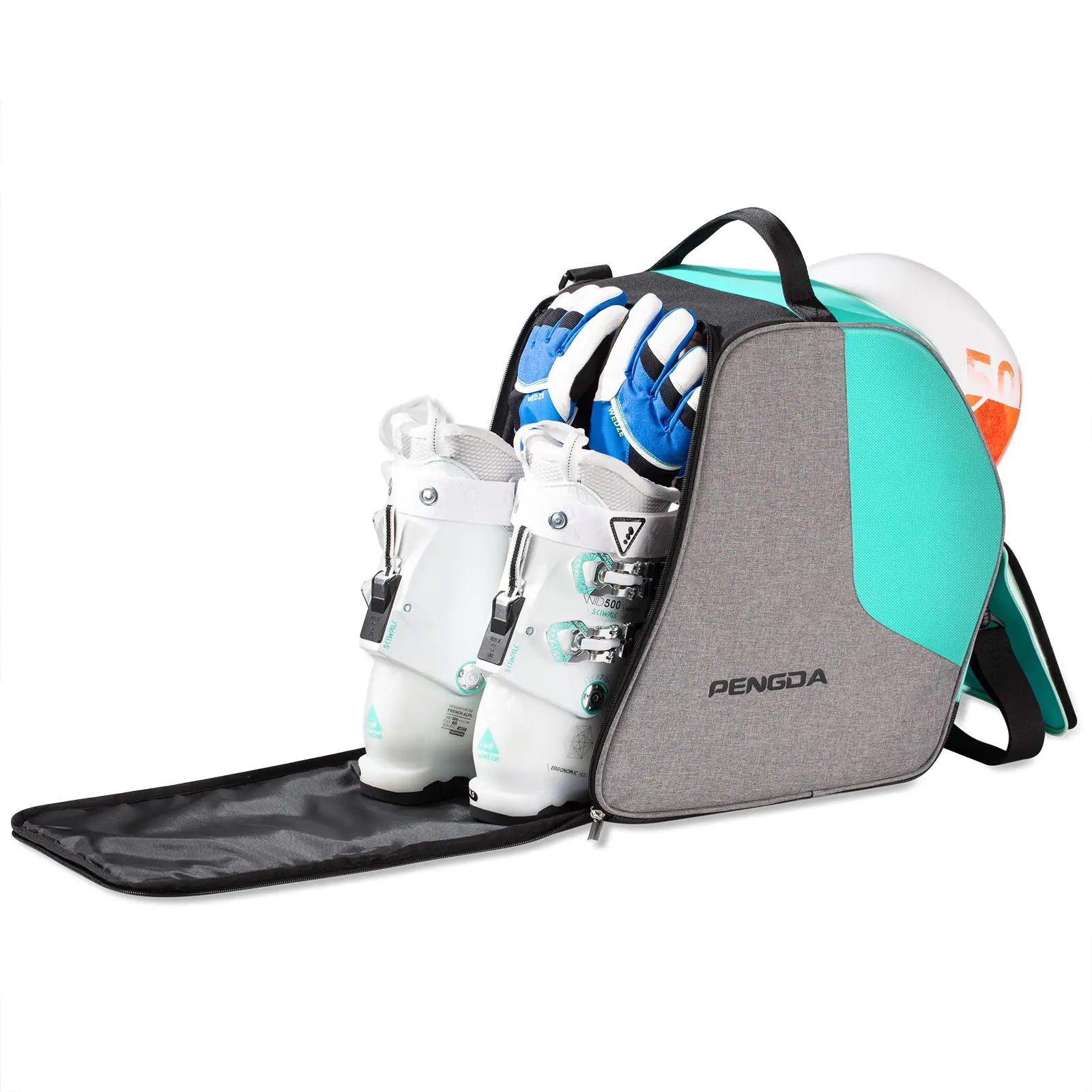 PENGDA Ski Boot Bag - Boot Bag Kids Waterproof Ski Boot Snowboard Boot Bag Travel Ski Boot and Helmet Bag for Goggles Gloves Ski Apparel & Boot Storage (Dry& Wet Separate Compartments) (Green Grey)