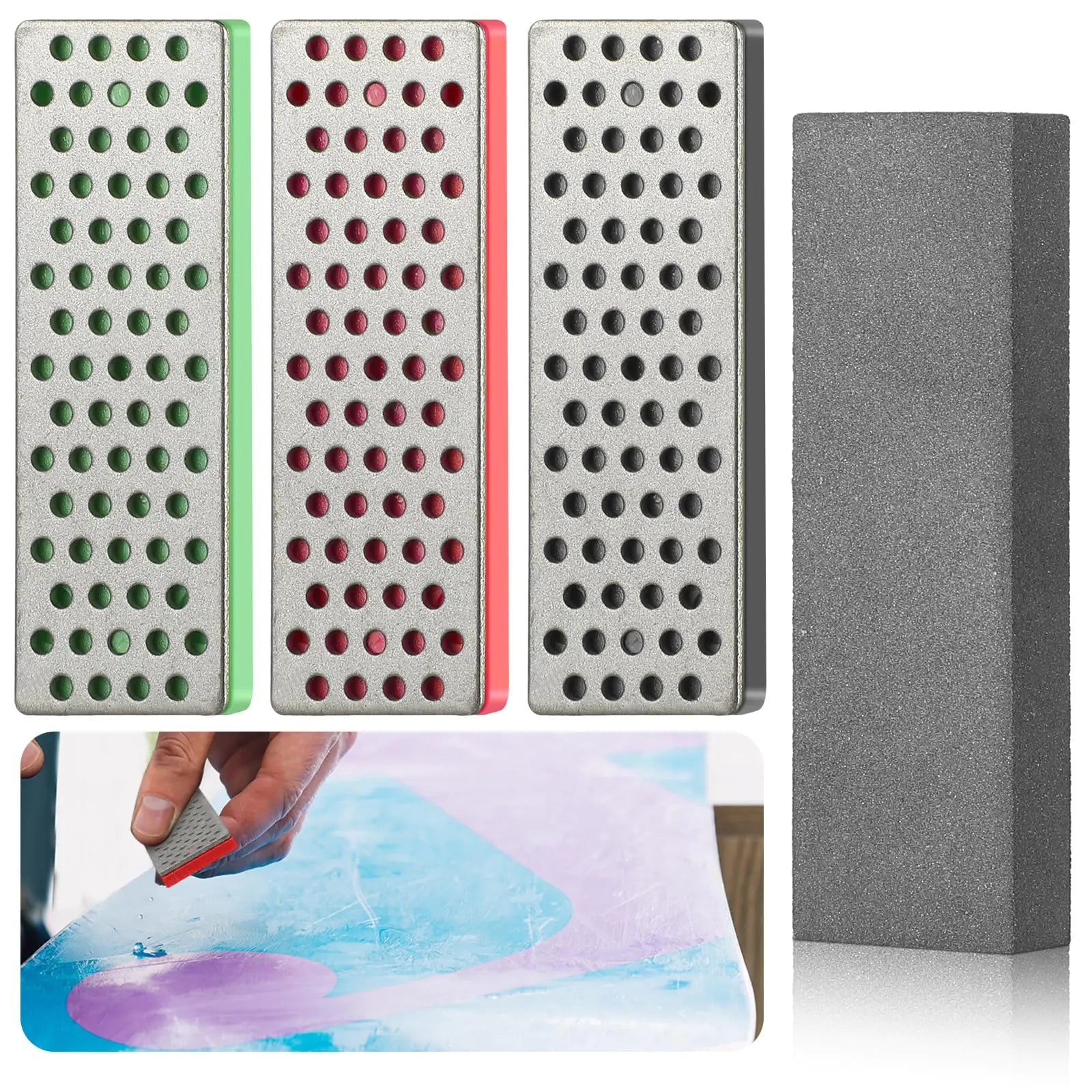 Gisafai 4 Pcs Ski Snowboard Side Edge Bevel Sharpener Tuning Kit Snowboard Edge Files Skate Sharpener Gummy Stone for Sharpening Skate Base Winter