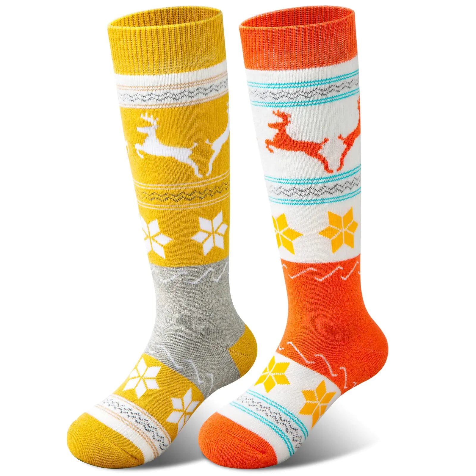 Cimkiz Kids Ski Socks (2 Pairs/3 Pairs) for Boys Girls Thick Warm for Winter Snow Skiing Snowboard Sports (2 Packs (Yellow + Orange) XS)