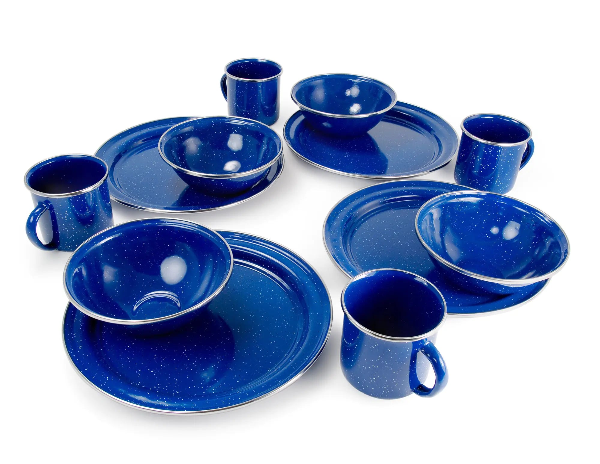 GSI Outdoors Camp Table Set for 4 I Includes Enamel Pioneer Plates Bowls & Coffee Mugs for Camping Outdoors RV